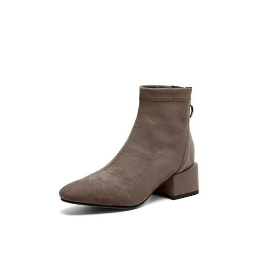 Thick Low Heel Suede Leather Zip Ankle Boots