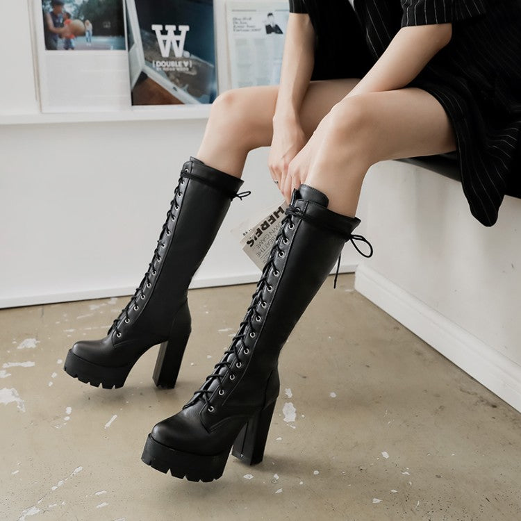 Women's boots platform super High Heel Block Heel Mid Calf Boots