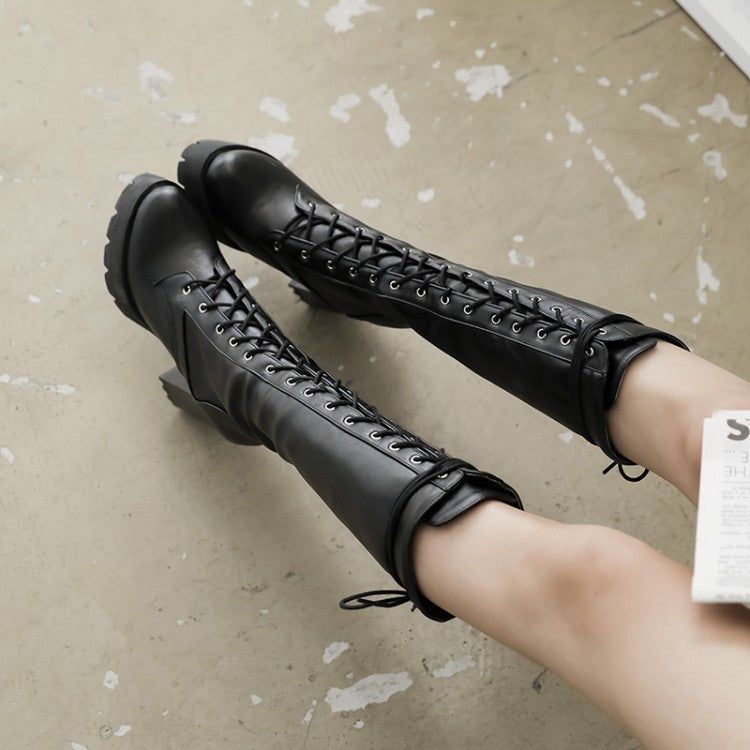 Women's boots platform super High Heel Block Heel Mid Calf Boots