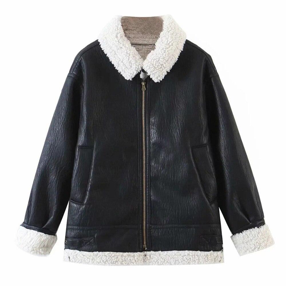 Warm Vintage Patchwork Lambswool Fur Biker Jackets Coat