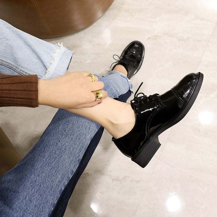 Patent Leather Oxfords Lace Up Low Heels Pumps