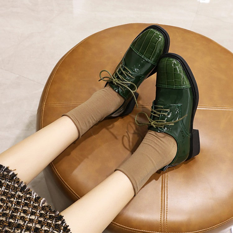 Patent Leather Oxfords Lace Up Low Heels Pumps
