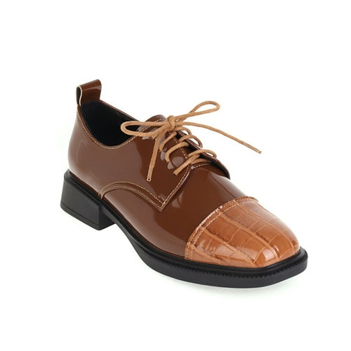 Patent Leather Oxfords Lace Up Low Heels Pumps