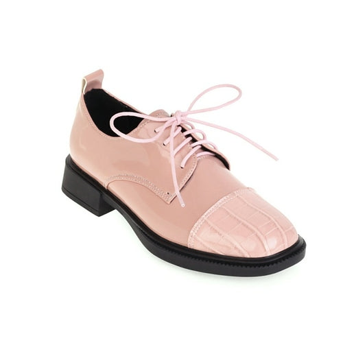 Patent Leather Oxfords Lace Up Low Heels Pumps