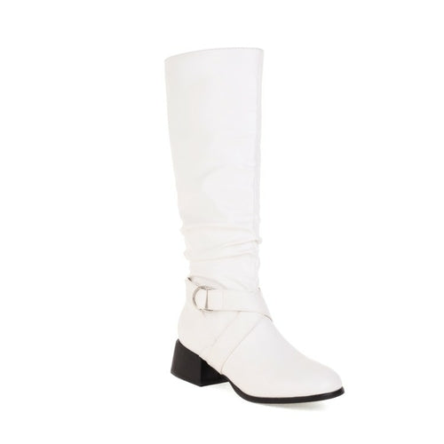 Zip Thick Middle Heels PU Leather Mid Calf Boots