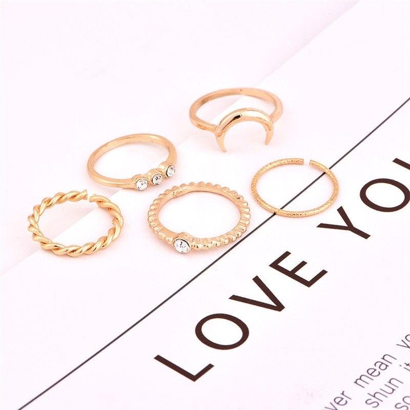 Brief 5pcs/set CZ Crystal Midi Rings for Women Bohemian Moon Charms