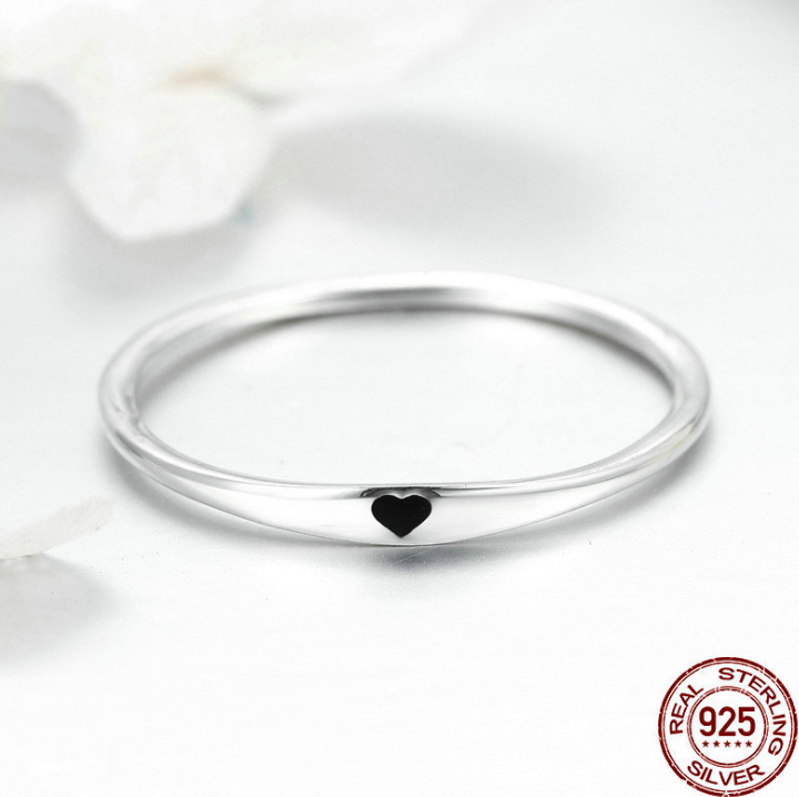 Sterling Silver Simple Heart Engrave Rings Engagement Jewelry