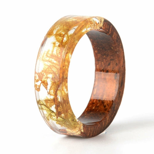 Handmade DIY romantic dry flower Real wood resin ring gold / silver