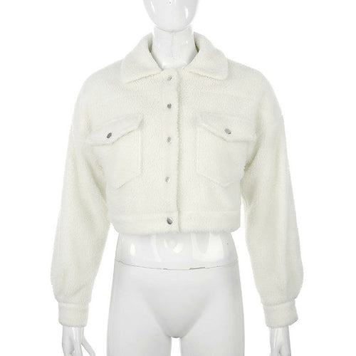 White Teddy Cropped Trucker Jackets Basic Coat