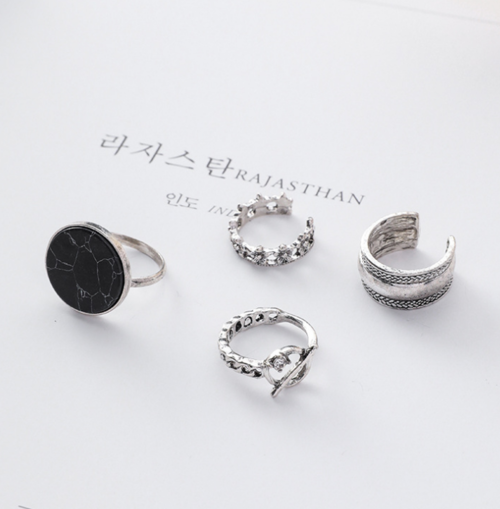 Marble ring 4 piece set Europe and America minimalist ins wind