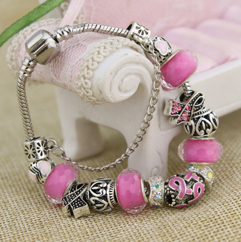 Yoga-Supreme™ Murano Glass Breast Cancer Bracelet