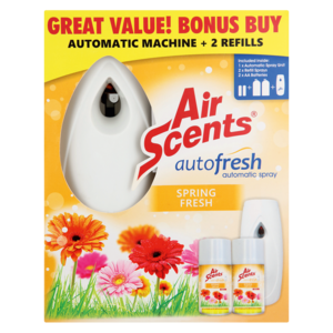 Air Scents Autofresh Automatic Air Freshener Dispenser & Two Spring Fresh Scented Refills 2 x 250ml