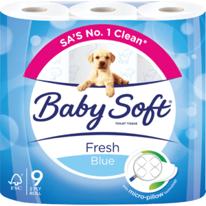 Baby Soft Printed Blue 2 Ply Toilet Rolls 9 Pack - myhoodmarket