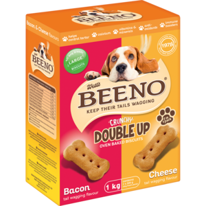 Beeno Double Up Bacon & Cheese Flavoured Crunchy Dog Biscuits 1kg
