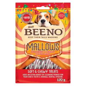 Beeno Mallows Strawberry & Yoghurt Flavoured Swirl Dog Treats 120g