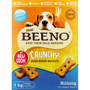 Beeno Small or Medium Biltong Flavoured Crunchy Dog Biscuits 1kg