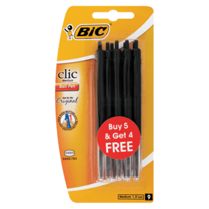 Bic Clic Black Medium Ballpoint Pen 9 Pack - myhoodmarket