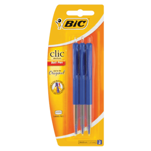 Bic Clic Blue Ballpoint Pen 3 Pack - myhoodmarket