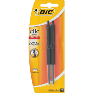 Bic Clic Medium Black Ball Pen 2 Pack - myhoodmarket