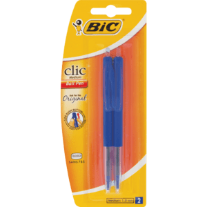 Bic Clic Medium Blue Ball Pen 2 Pack - myhoodmarket