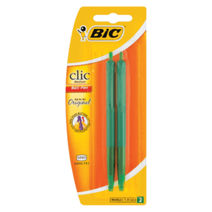 Bic Clic Medium Green Ball Pens 2 Pack - myhoodmarket