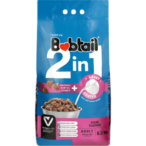 Bobtail 2-In-1 Adult Steak Flavoured Dog Food In Gravy 6.5kg - myhoodmarket