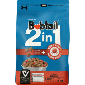Bobtail 2-In-1 Steak Flavoured Adult Dog Food 1.5kg