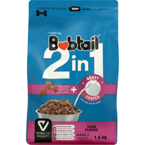 Bobtail 2-In-1 Steak Flavoured Gravy Coated Adult Dog Food 1.5kg