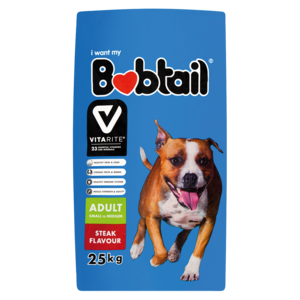 Bobtail Small or Medium Adult Steak Flavoured Dog Food 25kg