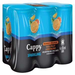 Cappy Sparkling 100% Mango Orange Juice Blend Cans 6 x 330ml