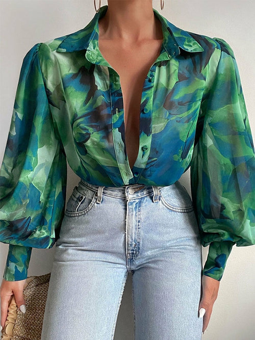 Casual Painting Printed Single-breasted Blouse
