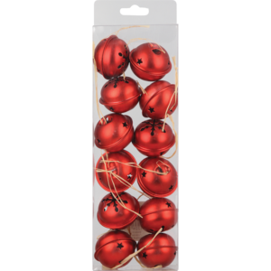 Christmas Tree Red-Gold Assorted Decoration Bells 12 Pack