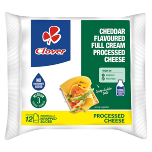 Clover Cheddar Flavoured Full Cream Processed Cheese Slices Pack 180g