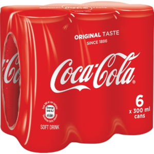 Coca-Cola Original Soft Drink Cans 6 x 300ml