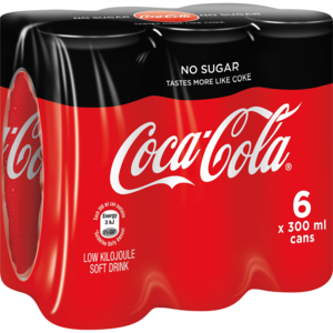 Coca-Cola Zero Soft Drink Cans 6 x 300ml