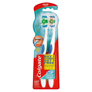 Colgate 360 Clean Medium Toothbrush 2 Pack - myhoodmarket
