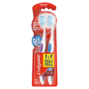 Colgate 360 Optic White Medium Toothbrush 2 Pack - myhoodmarket