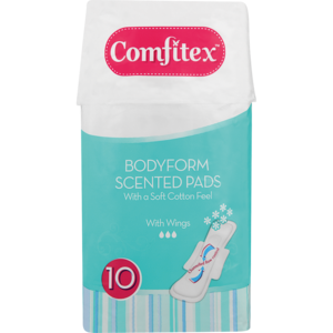 Comfitex Bodyfoam Scented Sanitary Pads With Wings 10 Pack