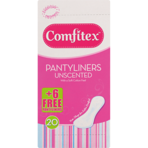 Comfitex Unscented Pantyliners 20 Pack