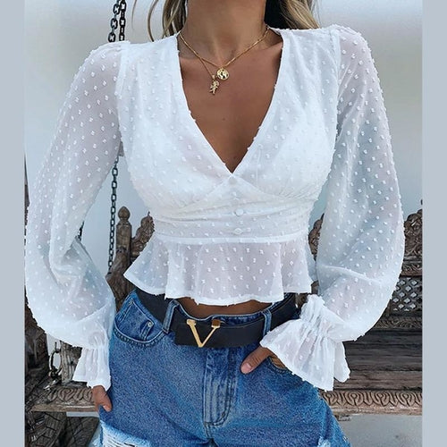 sexy chiffon transparent ruffles tops shirts