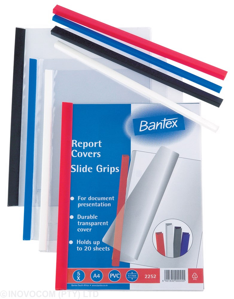 Bantex Transparent PVC Covers & Slide Grips Pack (Pack of 5 Transparent PVC Covers)