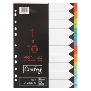 Croxley Printed Polypropylene A4 File Dividers 10 Pack - myhoodmarket