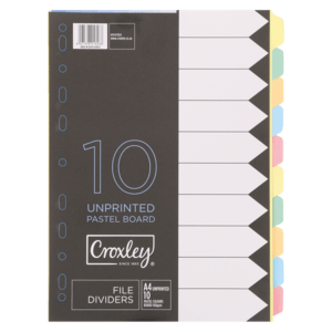 Croxley Unprinted Pastel Board A4 File Dividers 10 Pack - myhoodmarket