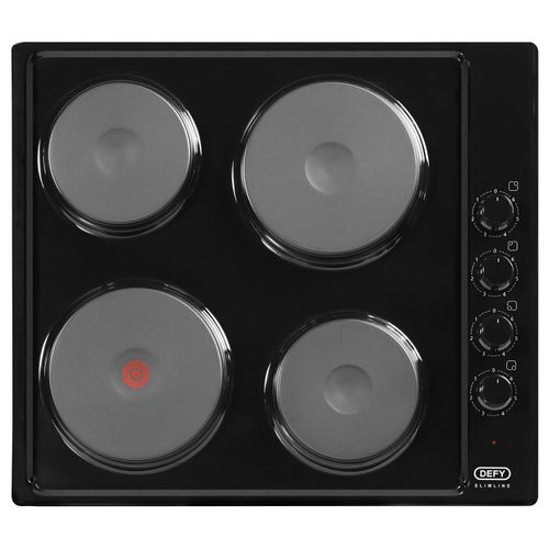 Defy 50cm Slimline 4 Solid Plate Black Hob DHD398