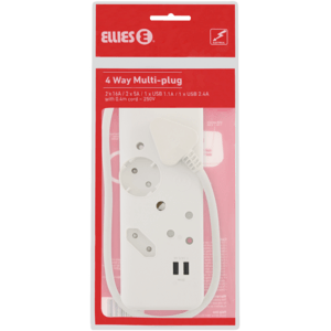 Ellies 4 Way Multi-Plug With 2 USB Ports - myhoodmarket