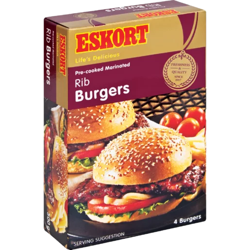 Eskort Frozen Pre-Cooked Marinated Rib Burgers 4 Pack