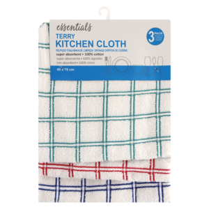 Essentials Assorted Terry Kitchen Cloth 3 Pack