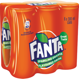 Fanta Orange Flavoured Soft Drink Cans 6 x 300ml