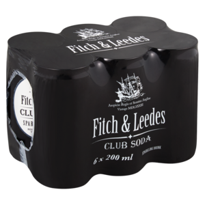 Fitch & Leede's Club Soda Flavoured Sparkling Drink Cans 6 x 200ml
