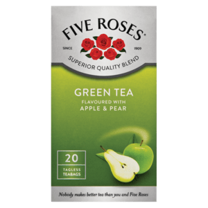 Five Roses Apple & Pear Flavoured Green Teabags 20 Pack - myhoodmarket